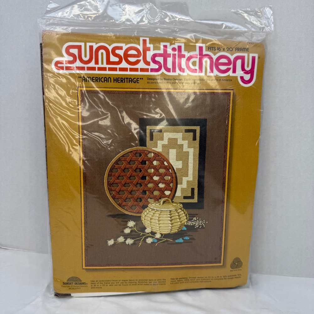 Vintage 1977 Sunset Stitchery American Heritage Crewel Kit Nancy Overton 2287